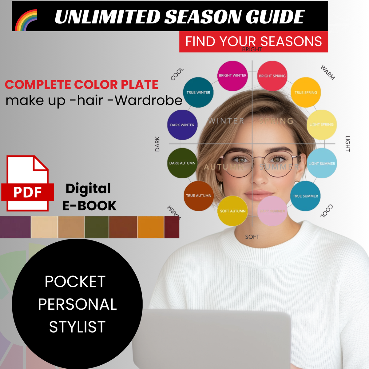 Self Color Analysis Ebook Guide Seasonal Color Palette 12 seasons Wardrobe Seasonal Makeup